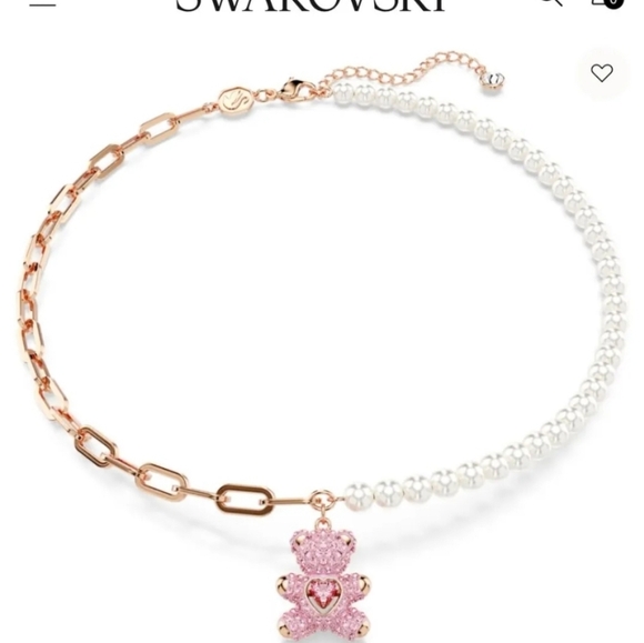🔹️Swarovski 🔹️Pink Teddy Bear pendant Crystal pearl   Rose gold-tone Necklace - Picture 2 of 6